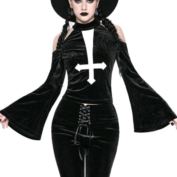 Dolls Kill Black Velvet Long Sleeve Top - Picture 4 of 4